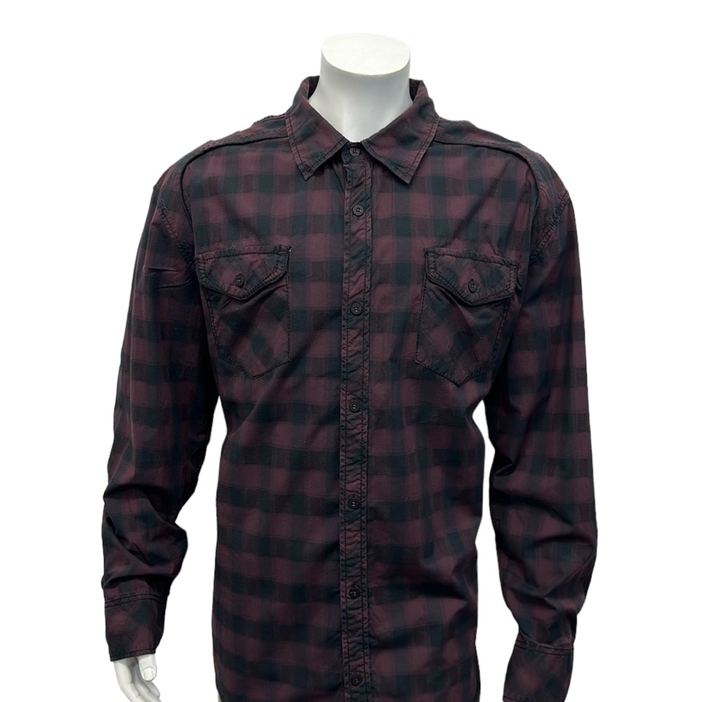 Buckle Black Athletic Fit Burgundy Black Plaid Western Long Sleeve Shirt XXL